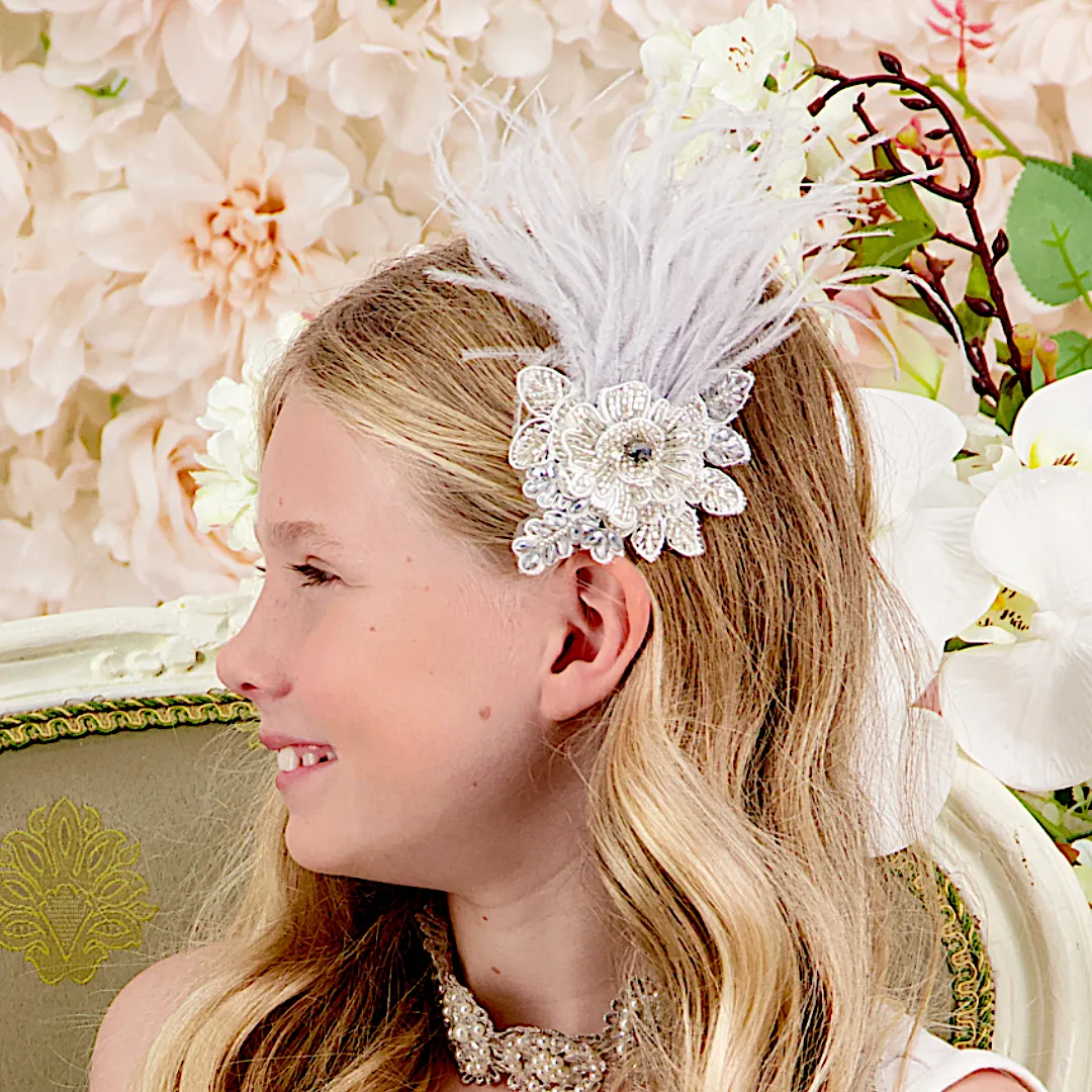 Designer Lotus Silver Feather Hair Clip