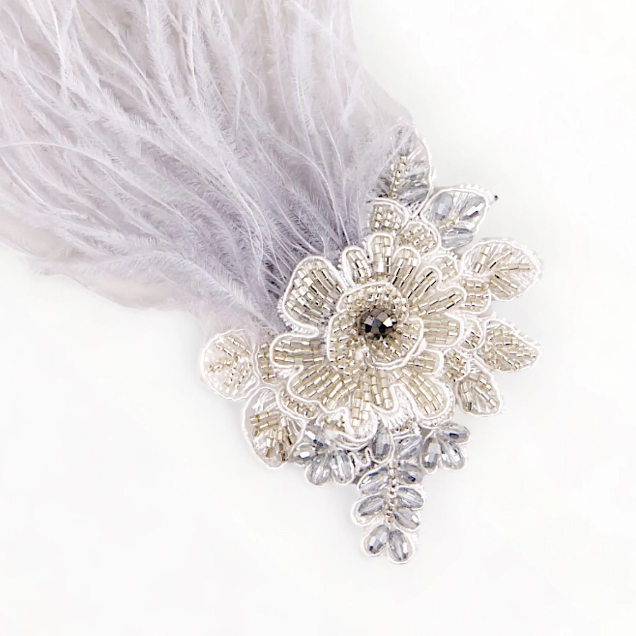 Designer Lotus Silver Feather Hair Clip