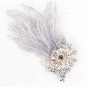 Designer Lotus Silver Feather Hair Clip
