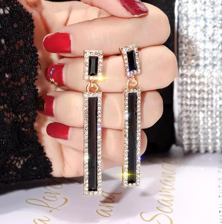 Diamond Earrings | Womens Diamond Earrings | Dangle Earrings | Diamond Dangle Earrings | Black and Gold Earrings | Drop Earrings | Earrings