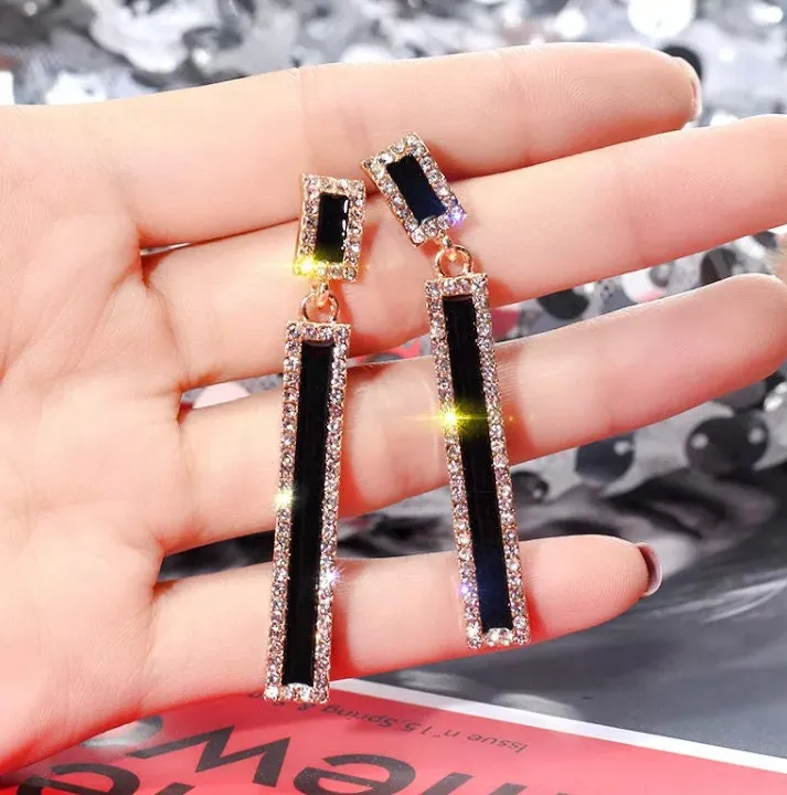 Diamond Earrings | Womens Diamond Earrings | Dangle Earrings | Diamond Dangle Earrings | Black and Gold Earrings | Drop Earrings | Earrings