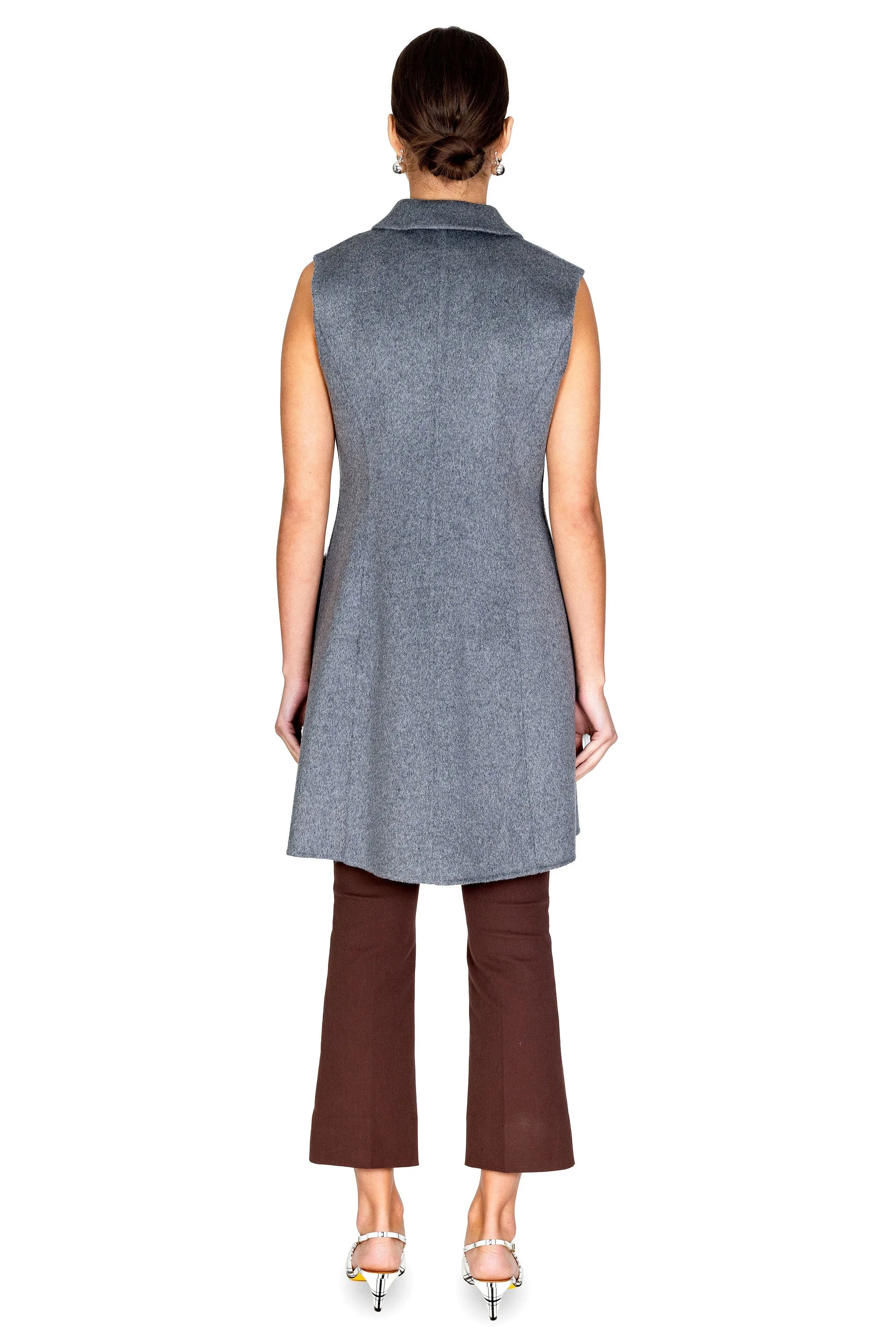 Double-Faced Wool Vest W/ Fox Fur Hem Trim
