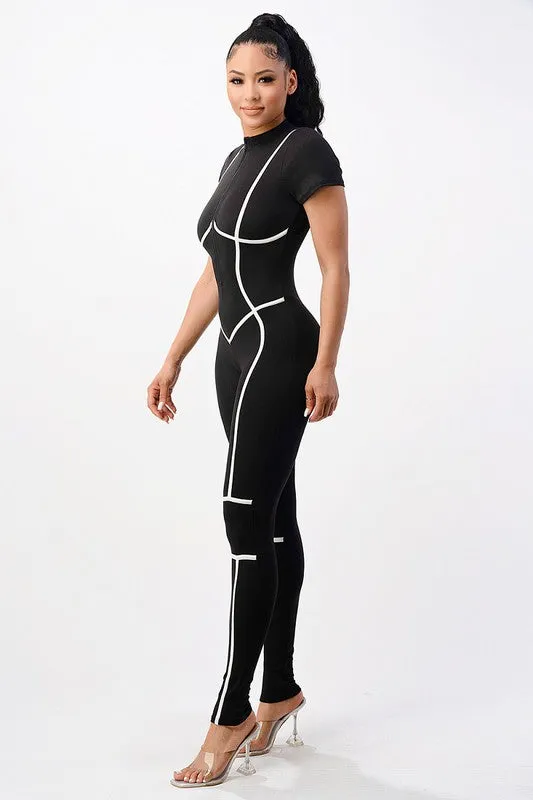 Draw the Line Detail Fitted Jumpsuit - Black