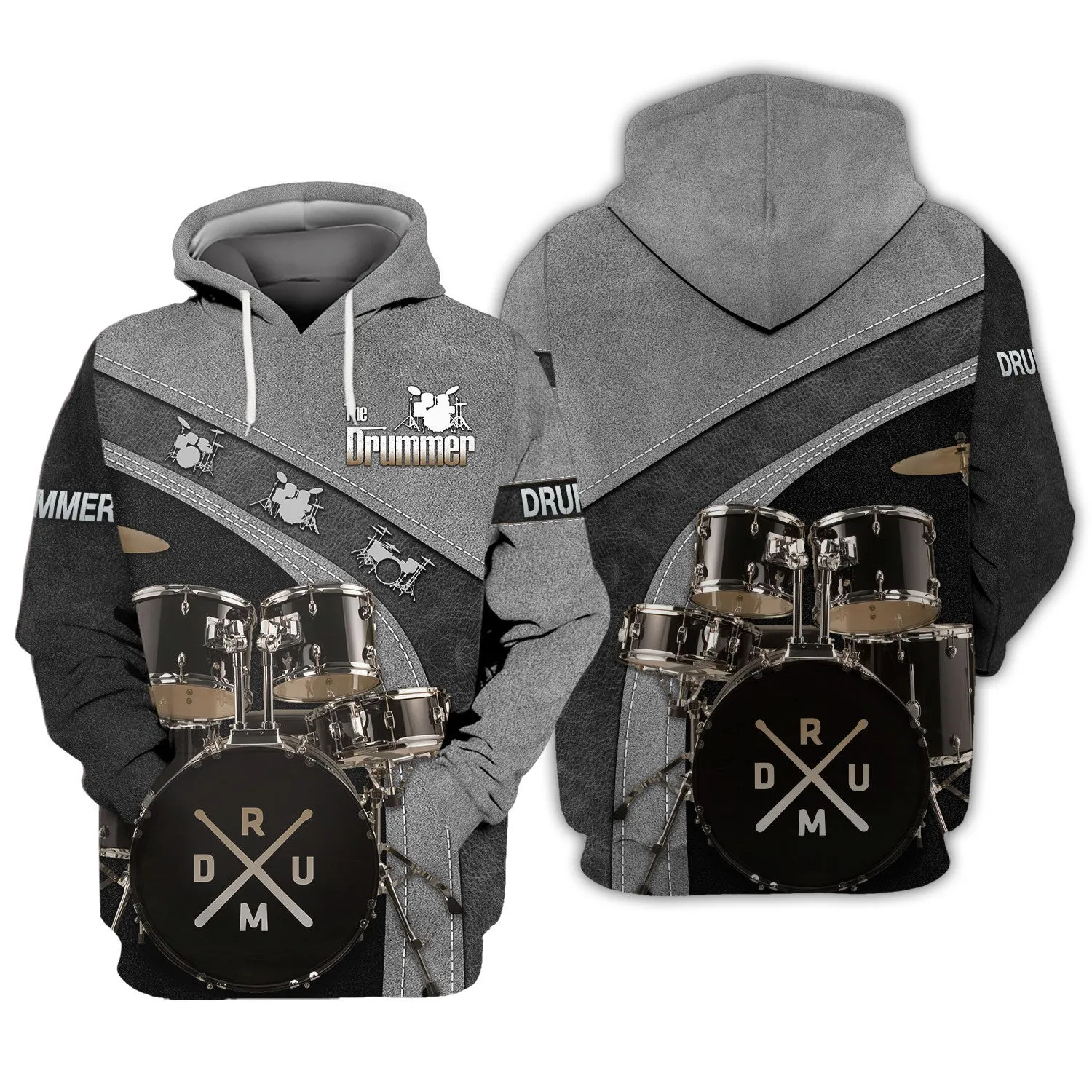 Drummer Shirt Black Drums 3D Zipper Hoodie, 3D Hoodie Tshirt