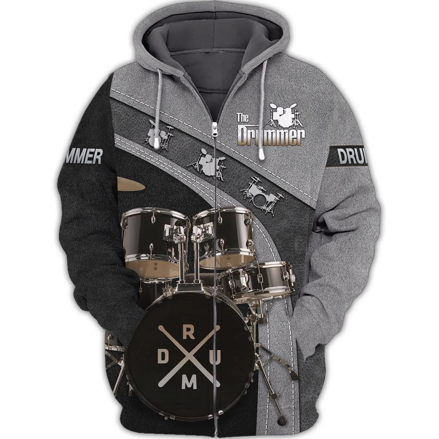 Drummer Shirt Black Drums 3D Zipper Hoodie, 3D Hoodie Tshirt