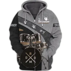 Drummer Shirt Black Drums 3D Zipper Hoodie, 3D Hoodie Tshirt