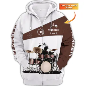 Drums 3D All Over Printed Clothes Custom Name Drum Shirts Gift for Women Men Drummer Zipper Hoodie Tshirt