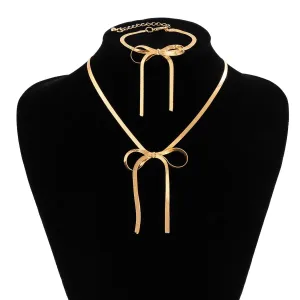 Elegant Bowknot Pendant Snake Chain Necklace Bracelet Set