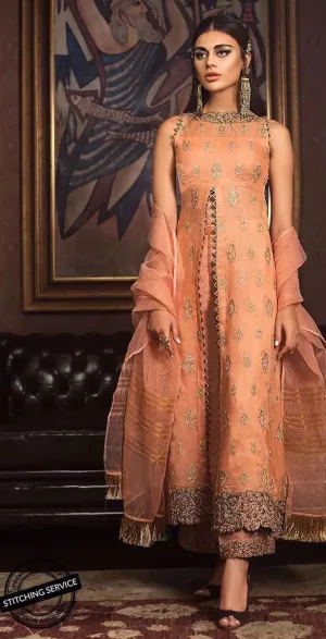 Elegant designer organza dress for party in peach color # P2211