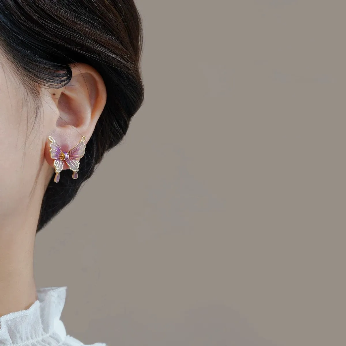 Elegant Enamel Gradient Butterfly Earrings