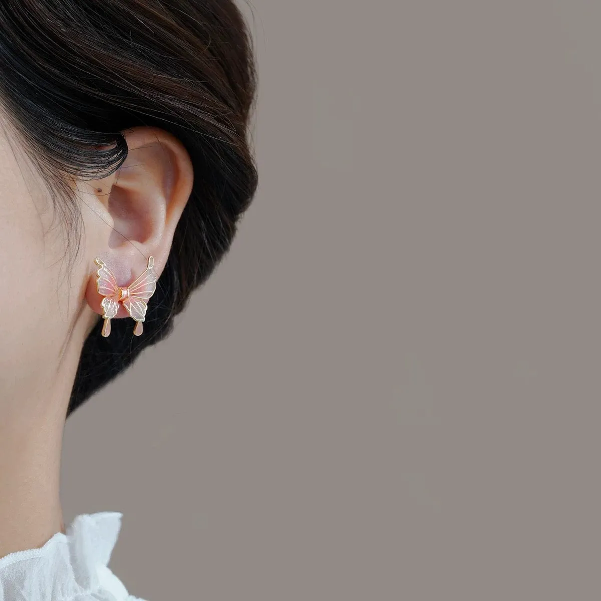 Elegant Enamel Gradient Butterfly Earrings