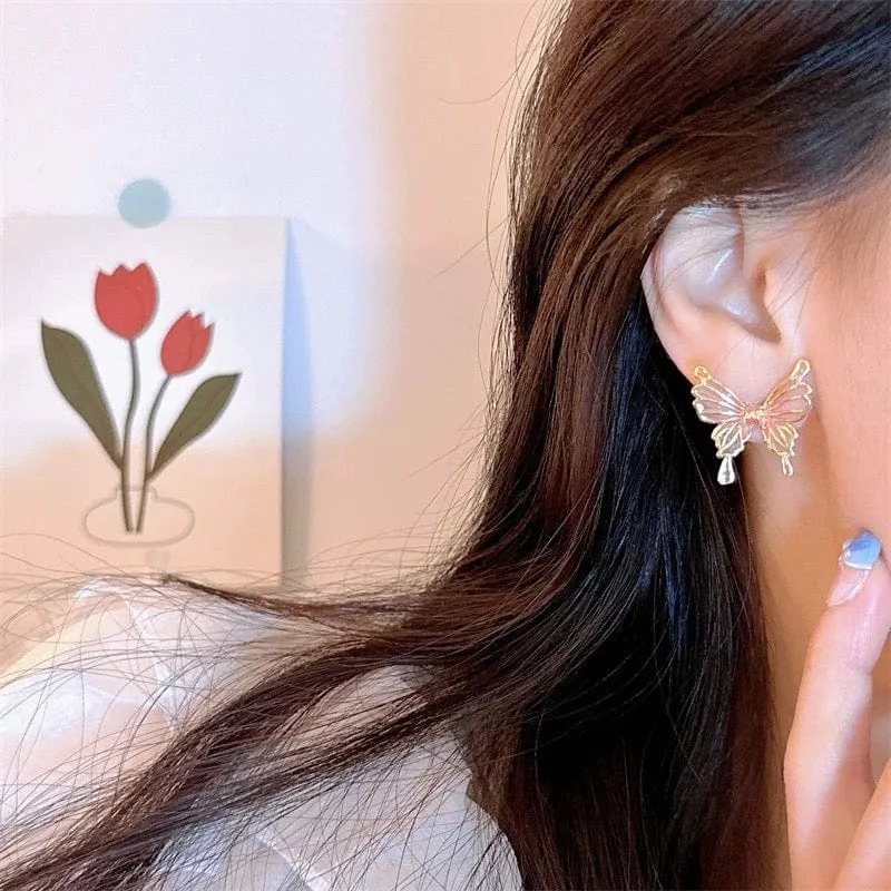 Elegant Enamel Gradient Butterfly Earrings