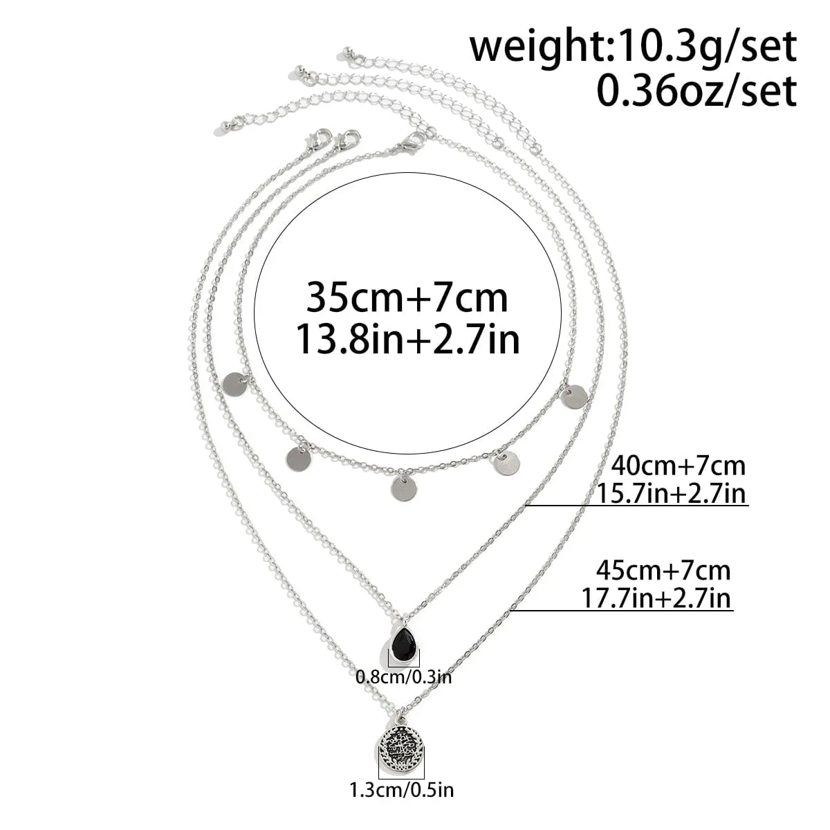 Elegant Layered Round Disk Tassel Waterdrop Pendant Chain Necklace Set