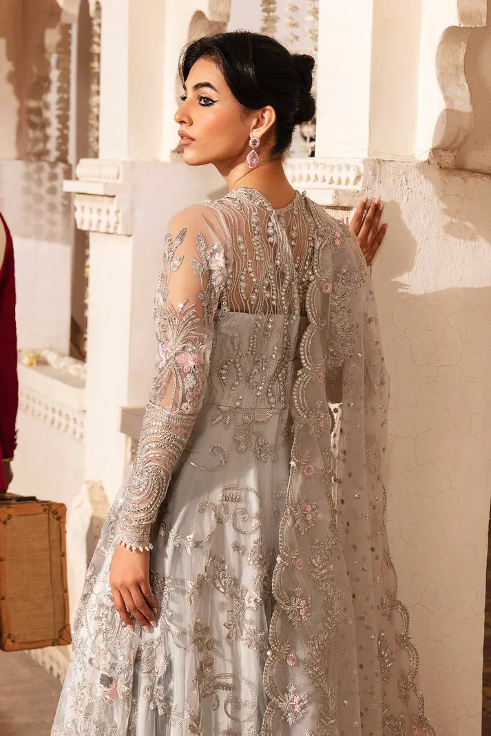 Elegant Pakistani Party Dress Sky Blue in Embroidered Pishwas Style