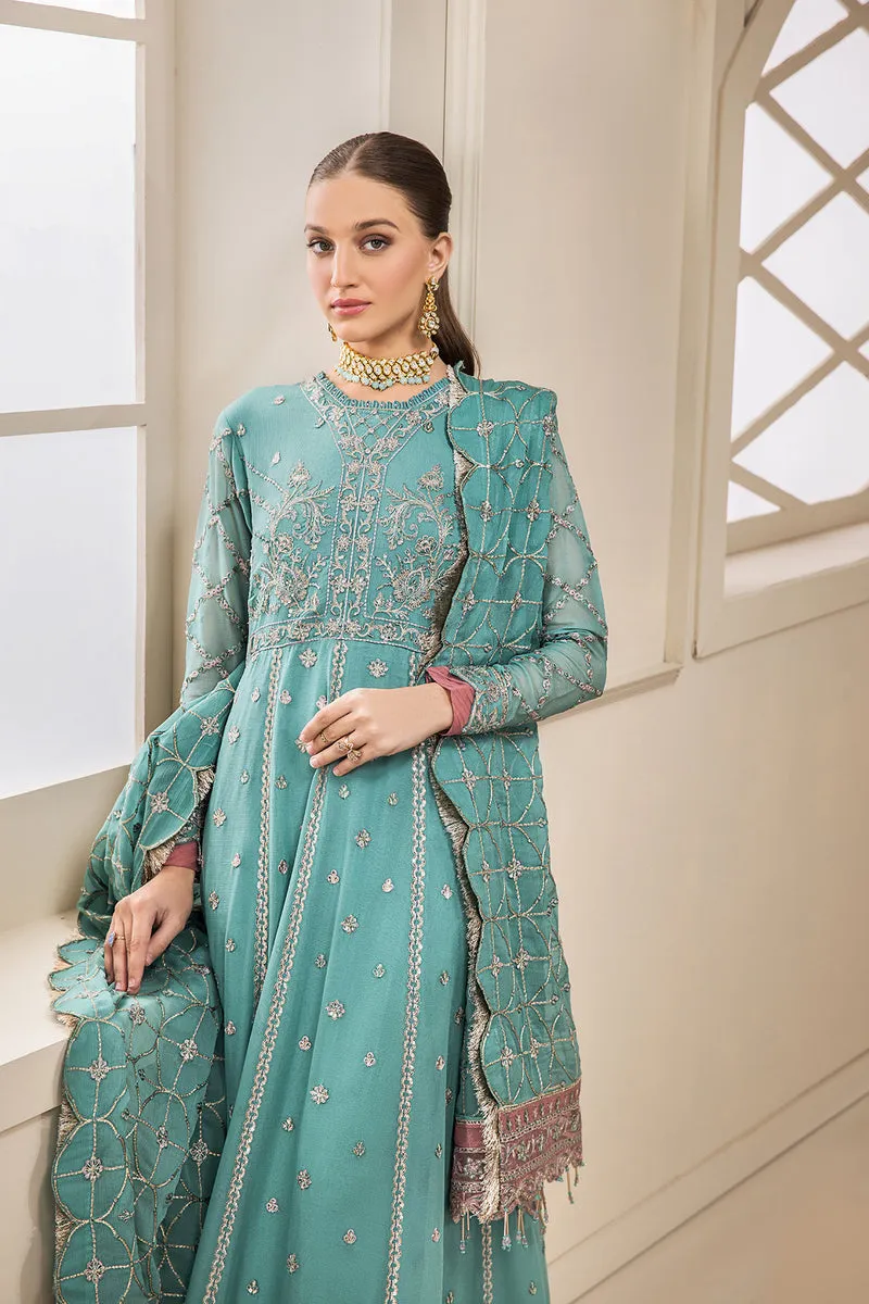 Elegant Sky Blue Embroidered Pakistani Long Frock Party Dress