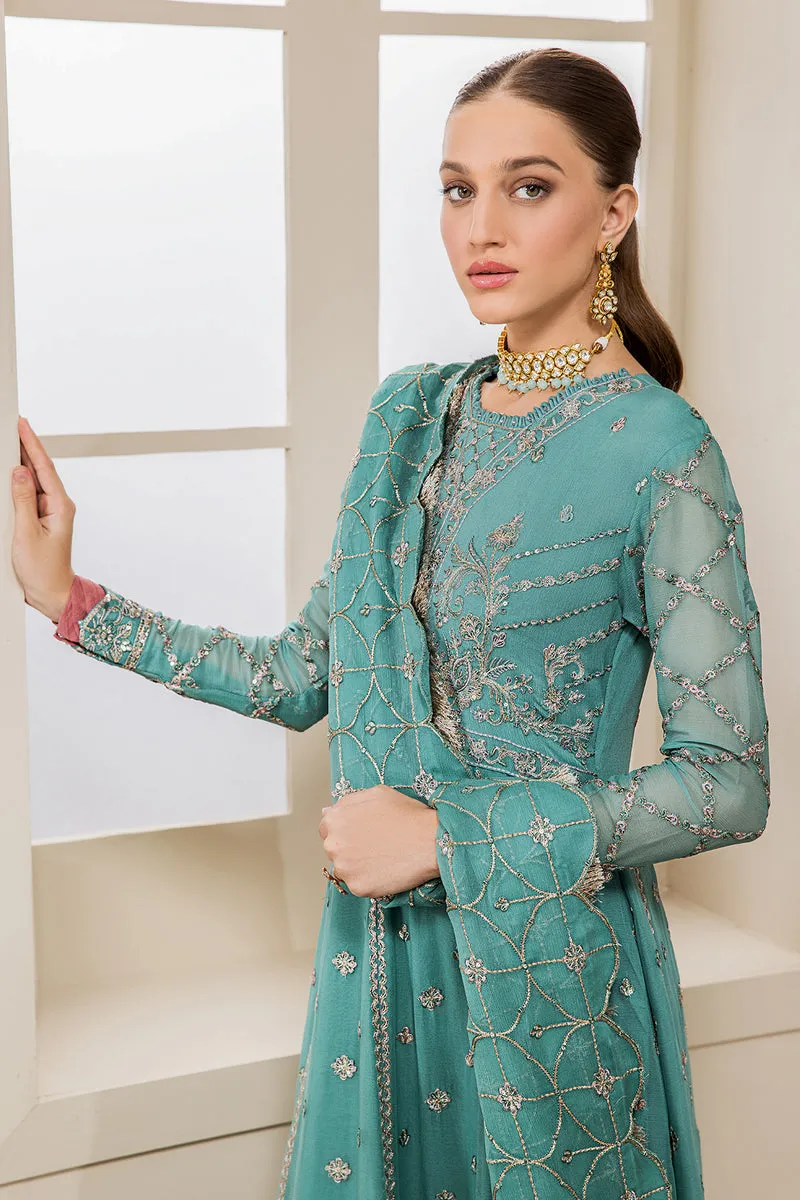 Elegant Sky Blue Embroidered Pakistani Long Frock Party Dress