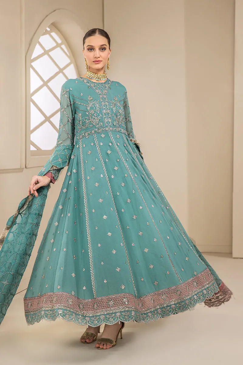Elegant Sky Blue Embroidered Pakistani Long Frock Party Dress