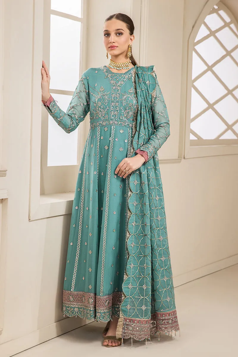 Elegant Sky Blue Embroidered Pakistani Long Frock Party Dress