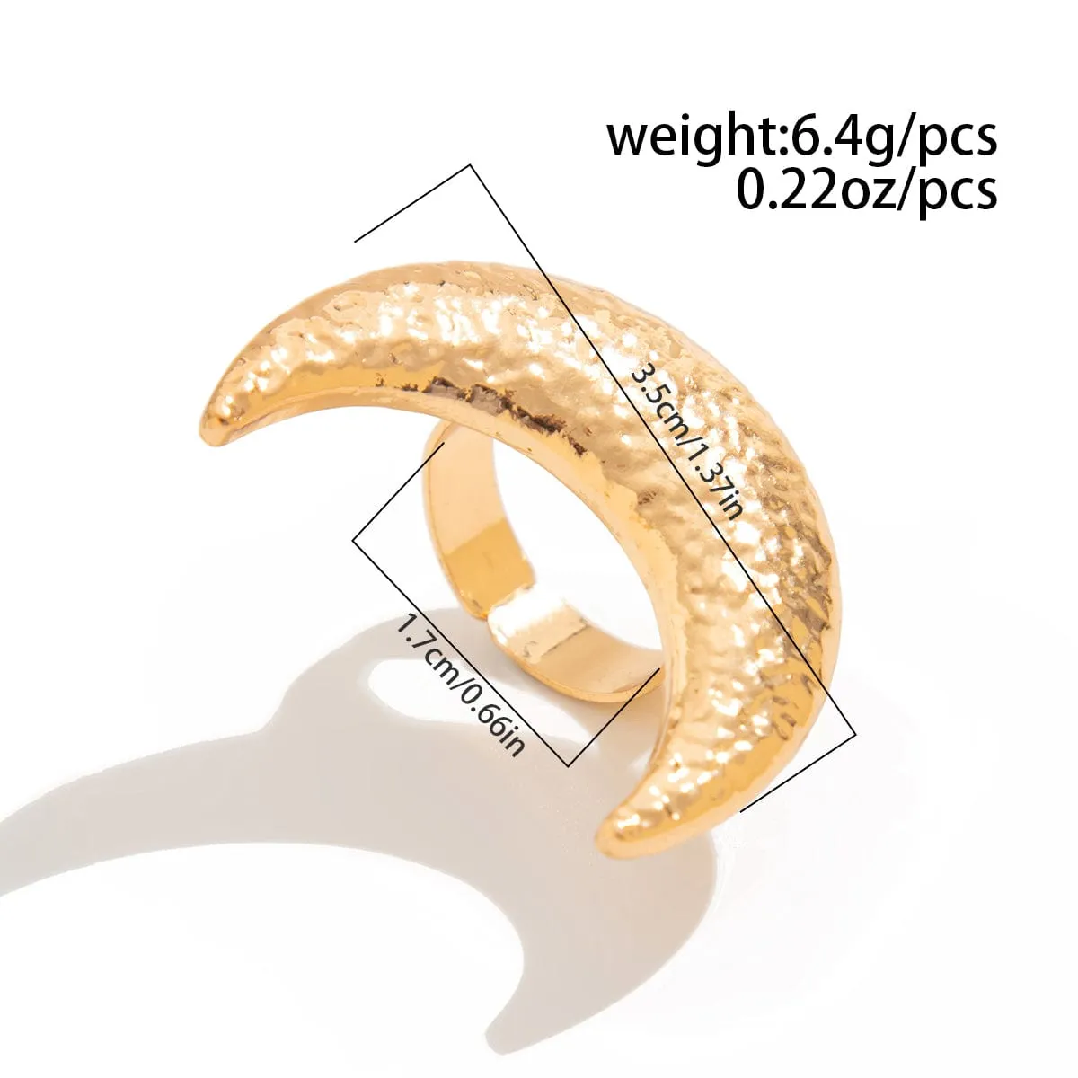 Elegant Textured Moon Open Ring