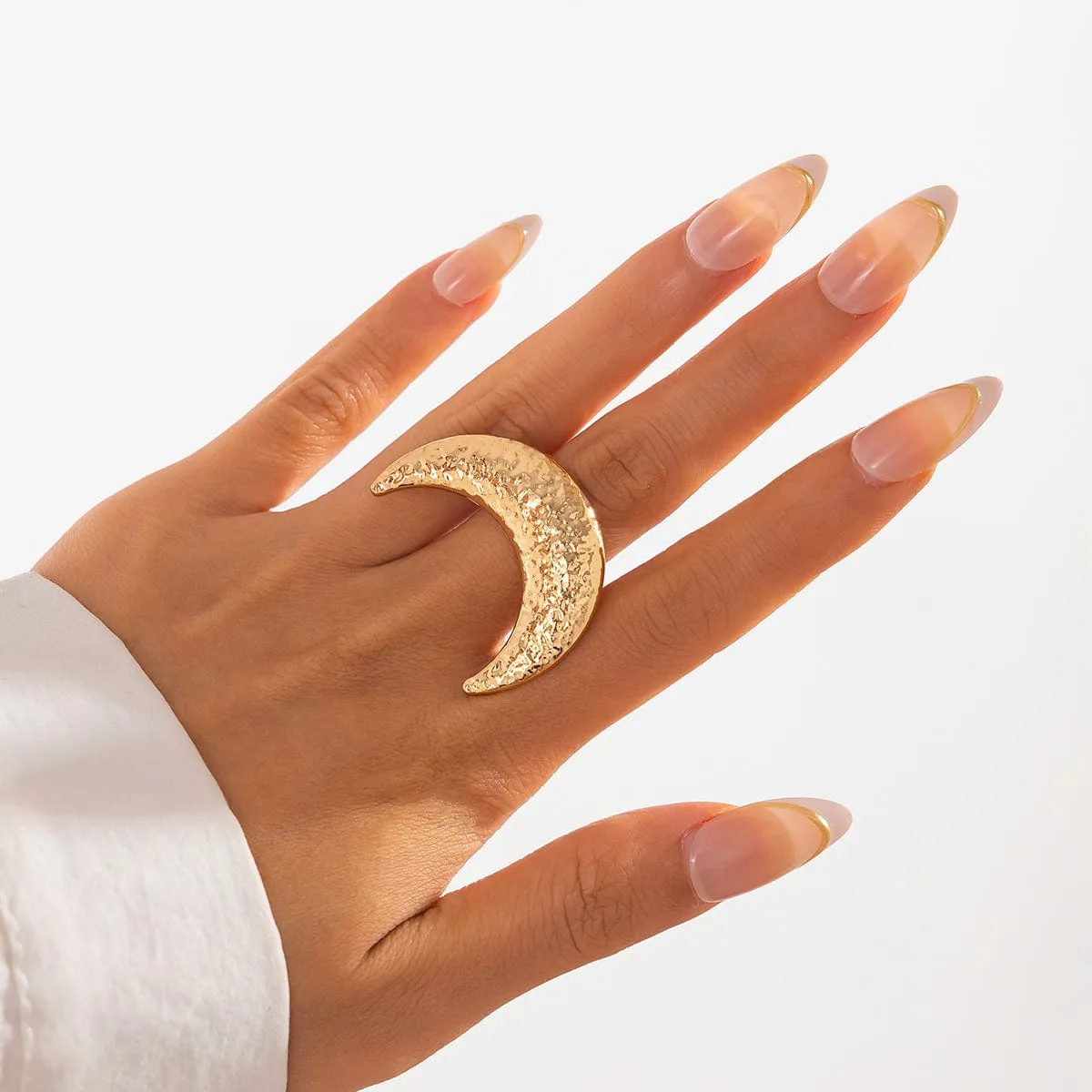 Elegant Textured Moon Open Ring