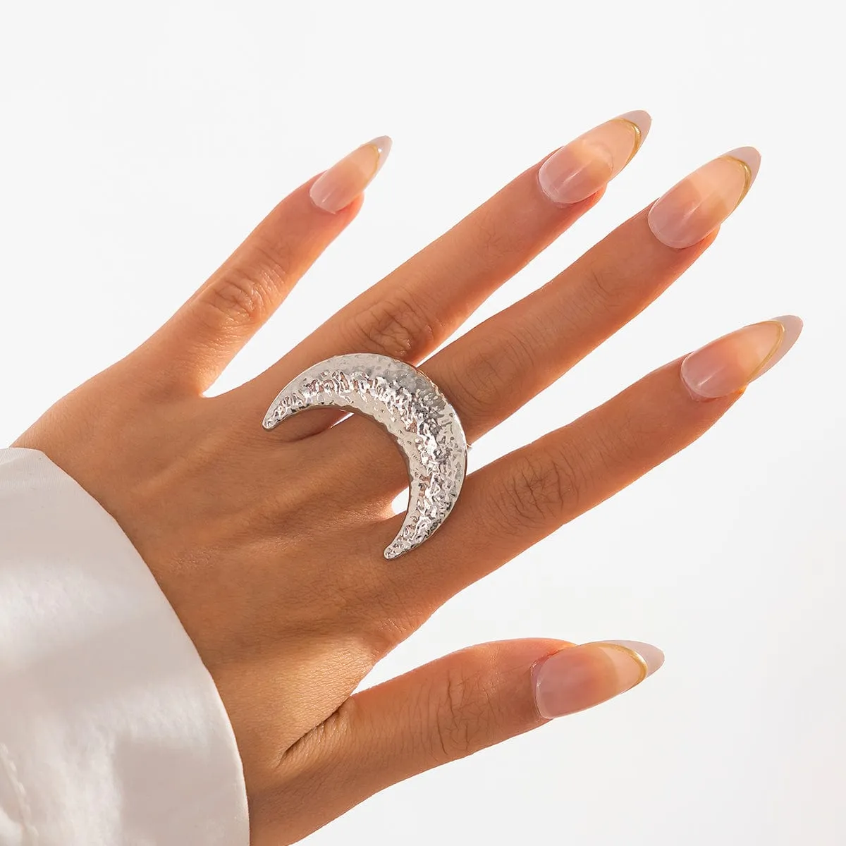 Elegant Textured Moon Open Ring