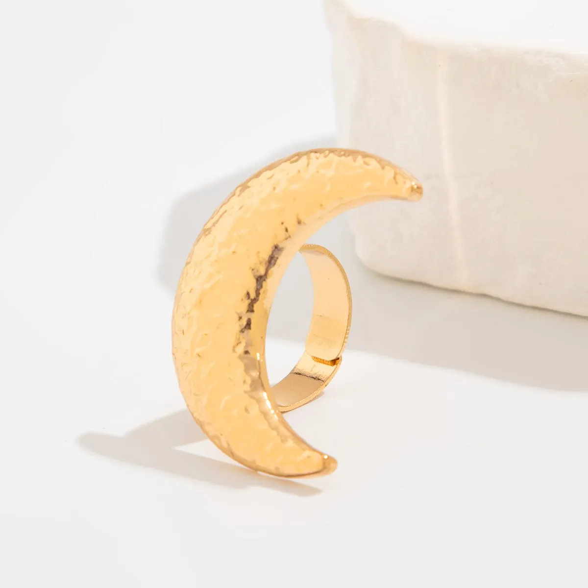 Elegant Textured Moon Open Ring