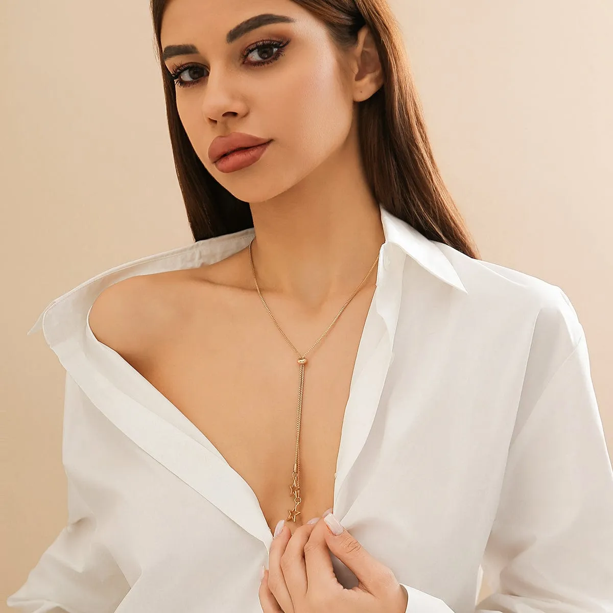 Elegant Tiny Starry Pendant Box Chain Necklace