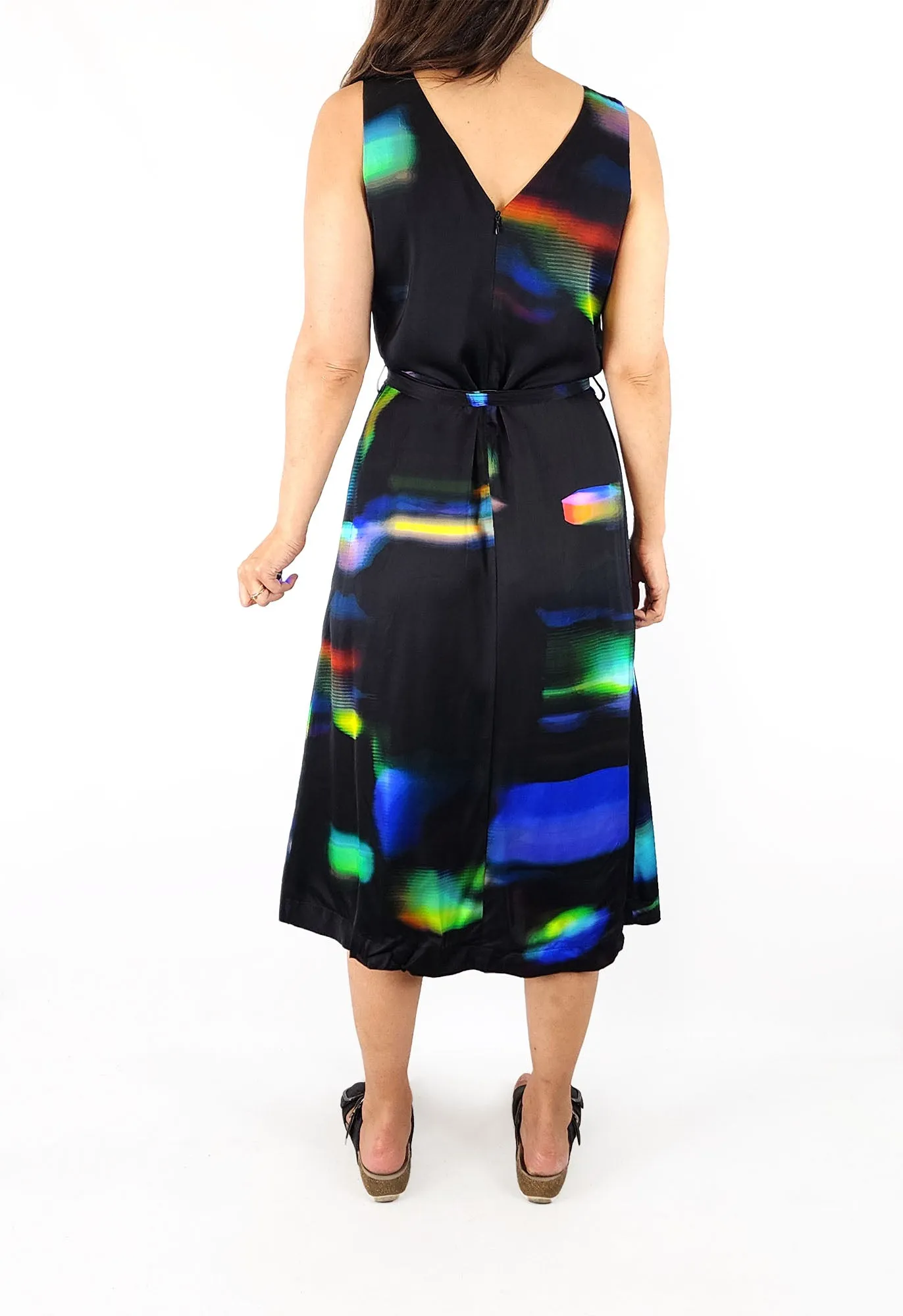 Elk black unique print dress size 8 (note: small pull)