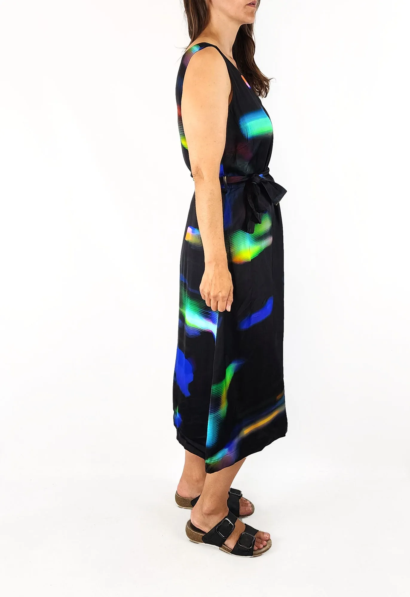 Elk black unique print dress size 8 (note: small pull)