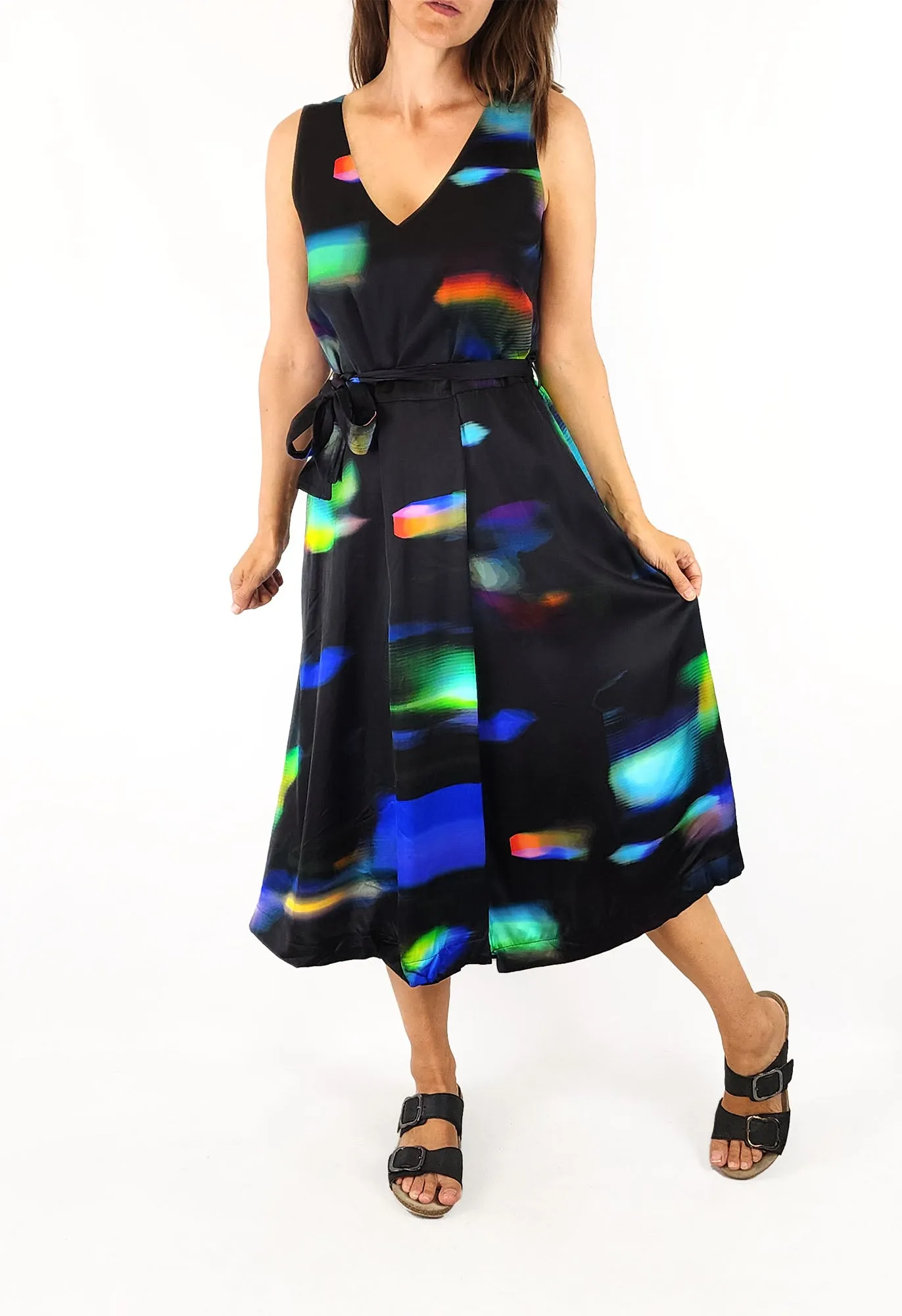Elk black unique print dress size 8 (note: small pull)