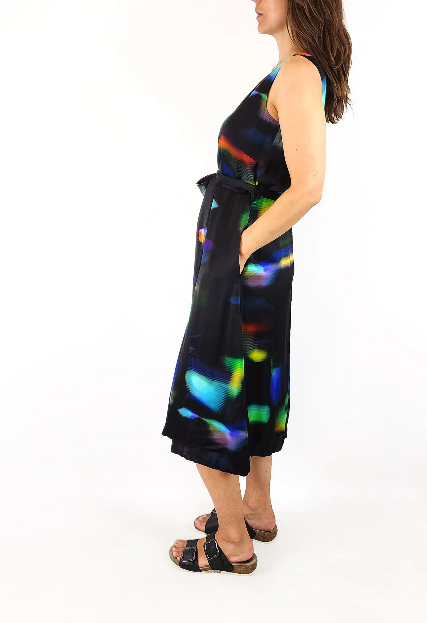 Elk black unique print dress size 8 (note: small pull)