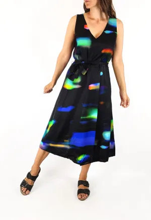 Elk black unique print dress size 8 (note: small pull)