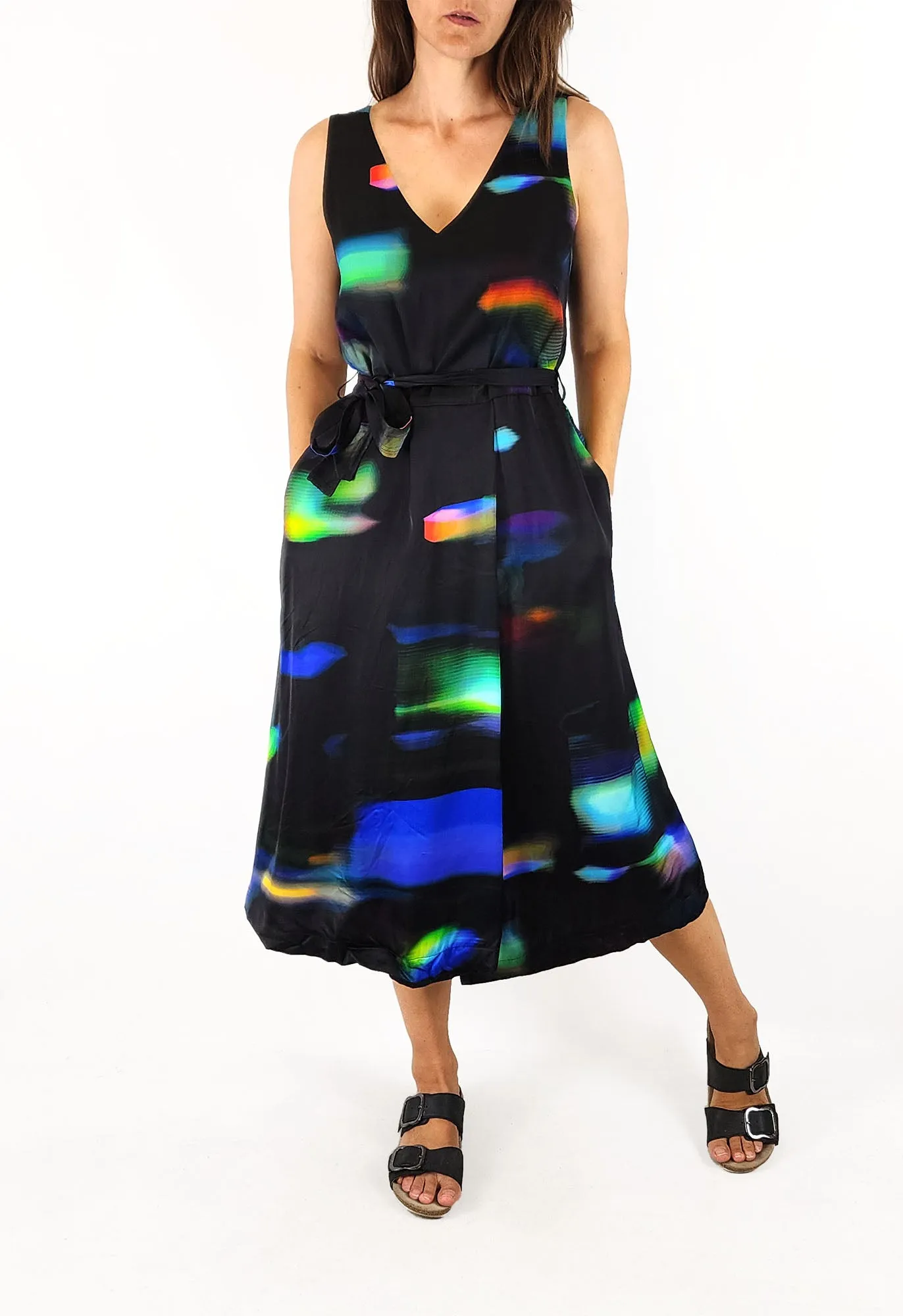 Elk black unique print dress size 8 (note: small pull)