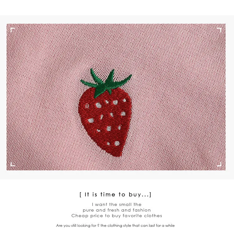Embroidered Strawberry Lapel Short Sleeve T-Shirt UB6303