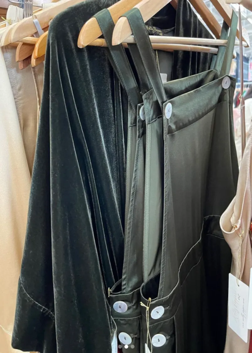 Essex Overalls in Olive Charmeuse Silk
