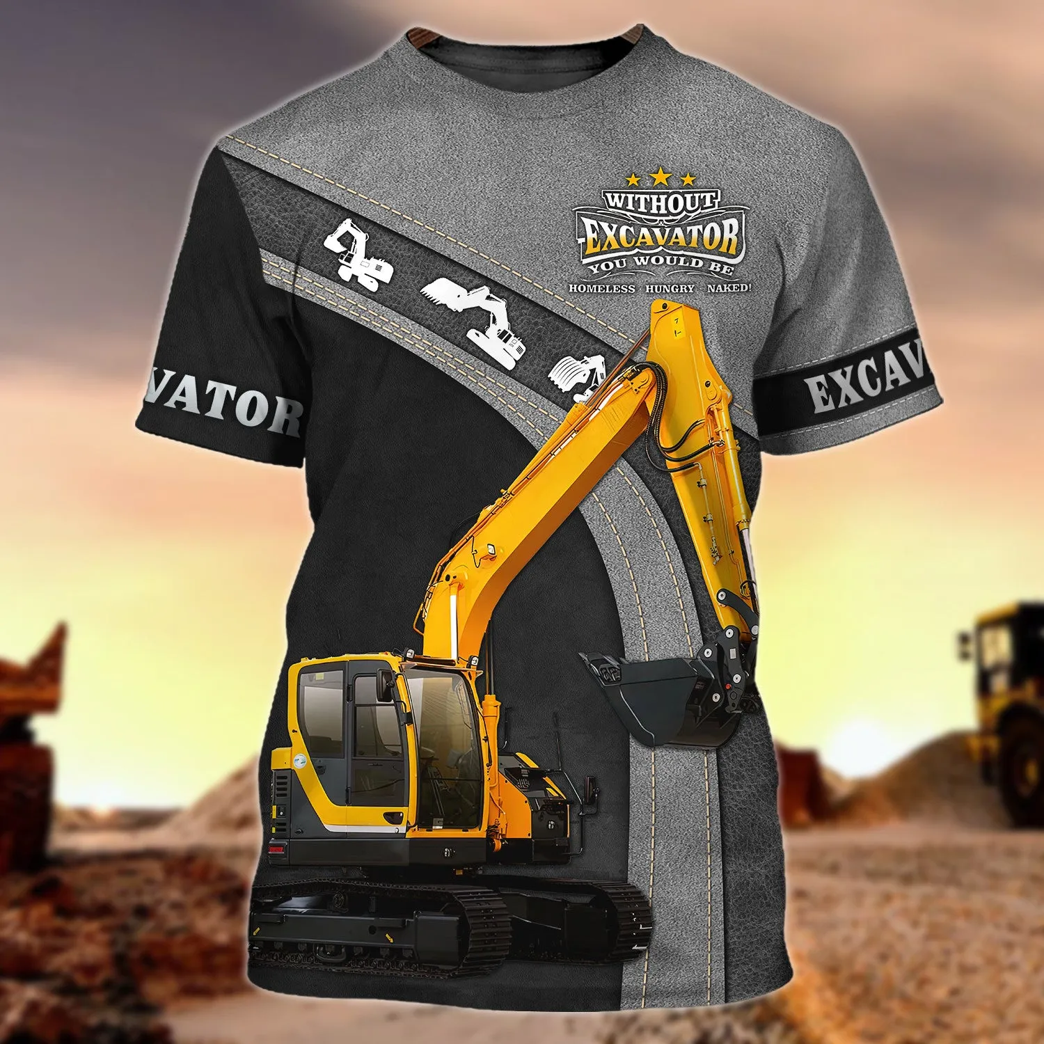 Excavator 3D All Over Printed Shirts