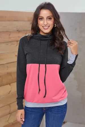 Fashion Charcoal Pink Colorblock Thumbhole Sleeved Sweatshirt