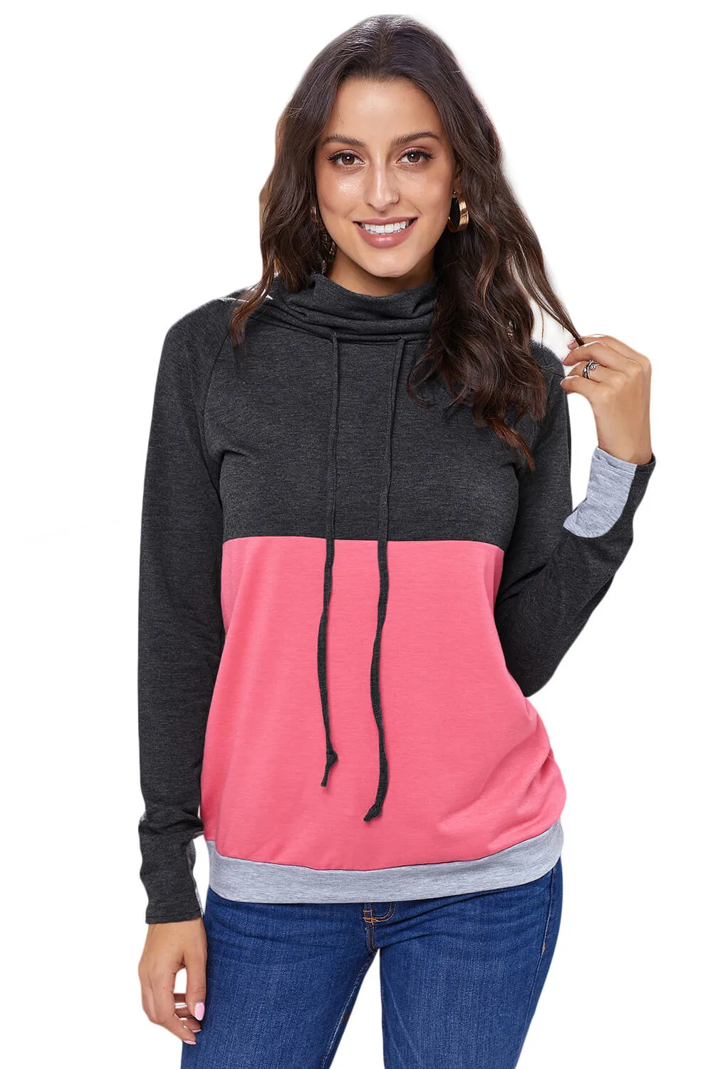 Fashion Charcoal Pink Colorblock Thumbhole Sleeved Sweatshirt