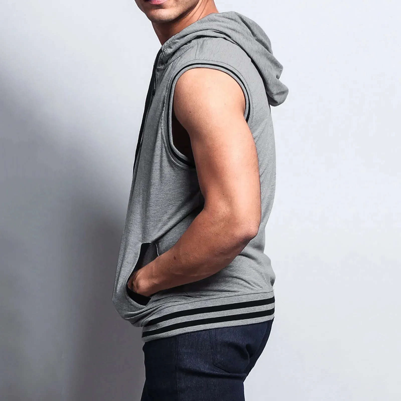 Fashion Zipper Hoodies Men Tank Tops Loose Casual Sleeveless Tops 2023 Summer Hood Pocket Tee Shirt Male Streetwear Tees Blusa