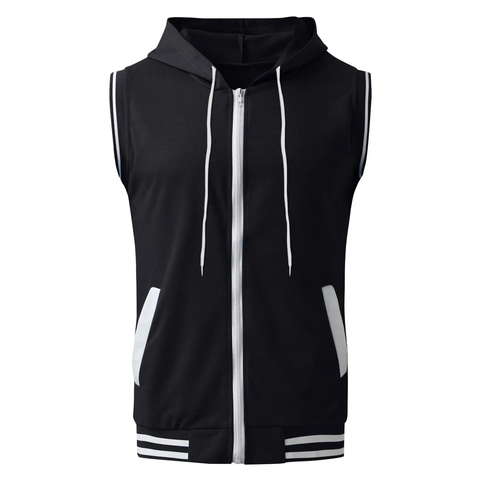 Fashion Zipper Hoodies Men Tank Tops Loose Casual Sleeveless Tops 2023 Summer Hood Pocket Tee Shirt Male Streetwear Tees Blusa