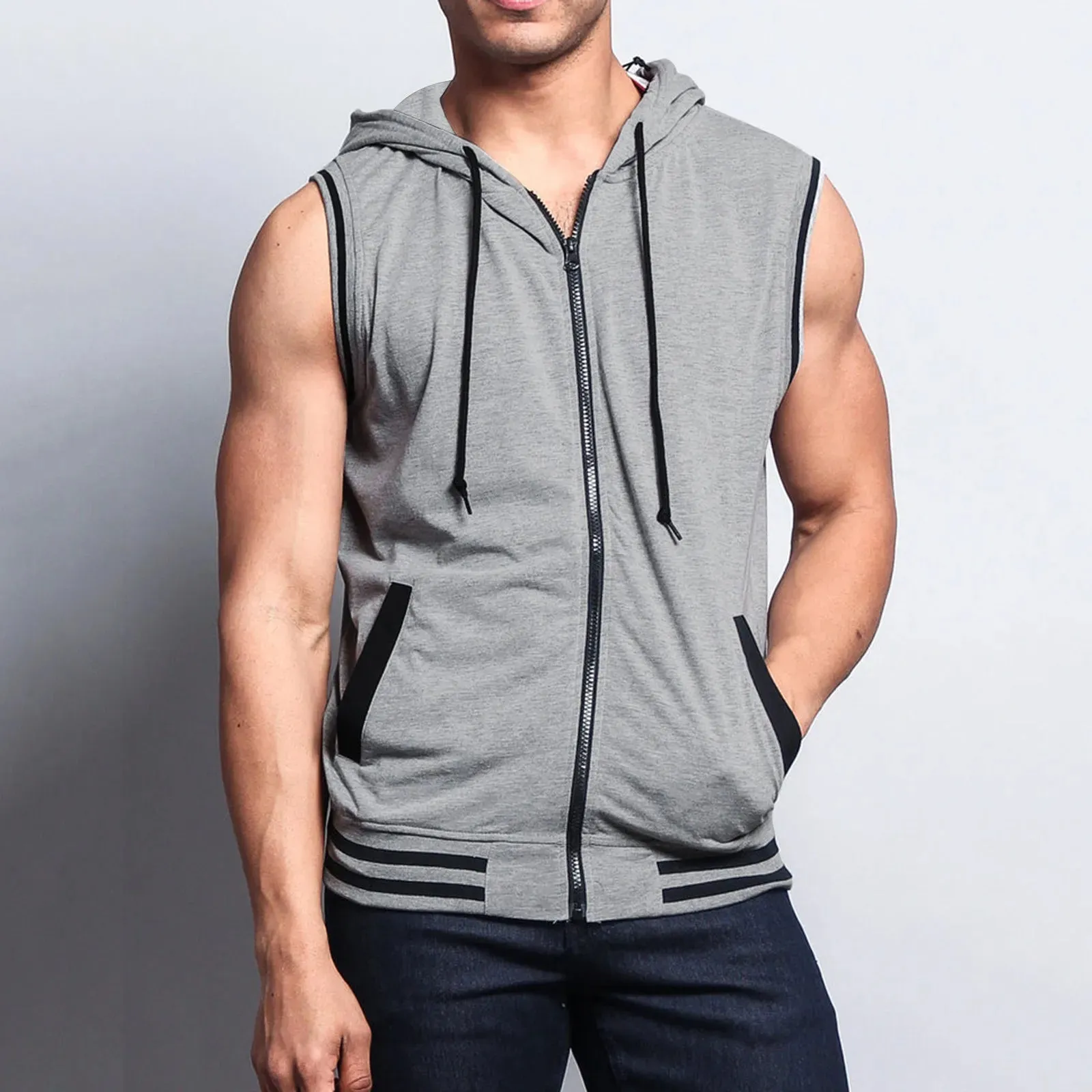 Fashion Zipper Hoodies Men Tank Tops Loose Casual Sleeveless Tops 2023 Summer Hood Pocket Tee Shirt Male Streetwear Tees Blusa