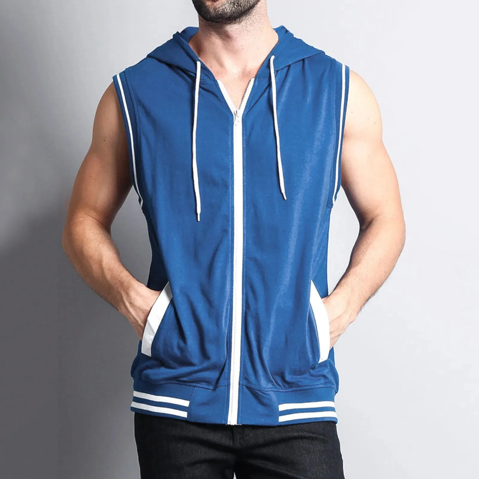Fashion Zipper Hoodies Men Tank Tops Loose Casual Sleeveless Tops 2023 Summer Hood Pocket Tee Shirt Male Streetwear Tees Blusa