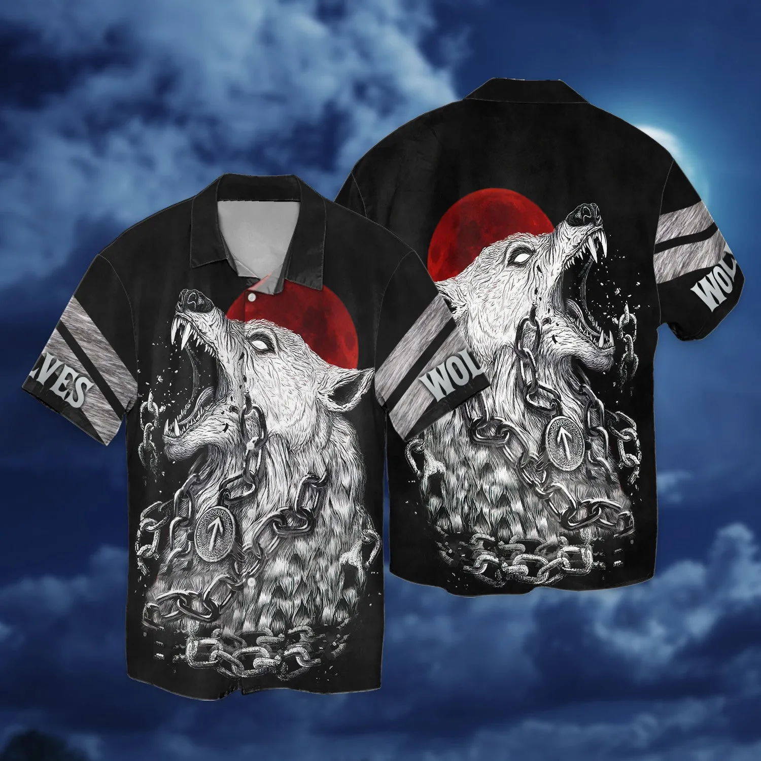 Fenrir Viking Nordic Tribe Wolf And Moon Tattoos 3D Print Shirts Round Neck Men Women
