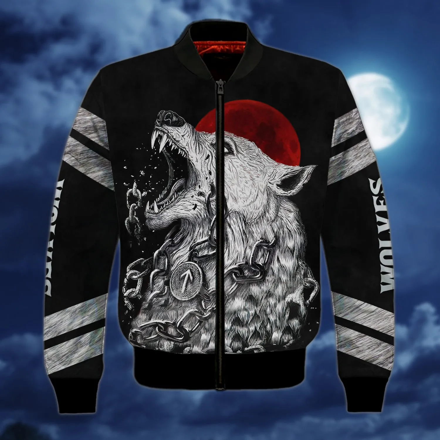 Fenrir Viking Nordic Tribe Wolf And Moon Tattoos 3D Print Shirts Round Neck Men Women