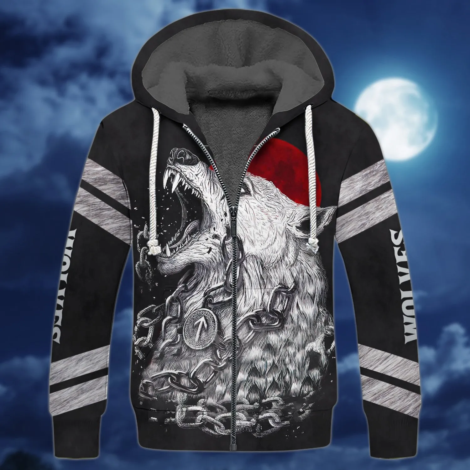 Fenrir Viking Nordic Tribe Wolf And Moon Tattoos 3D Print Shirts Round Neck Men Women