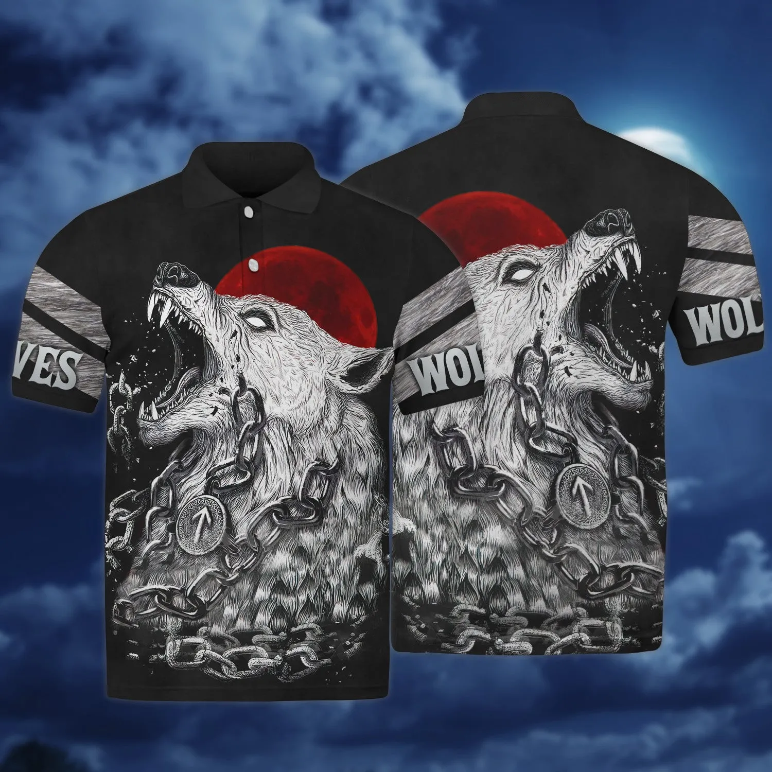 Fenrir Viking Nordic Tribe Wolf And Moon Tattoos 3D Print Shirts Round Neck Men Women