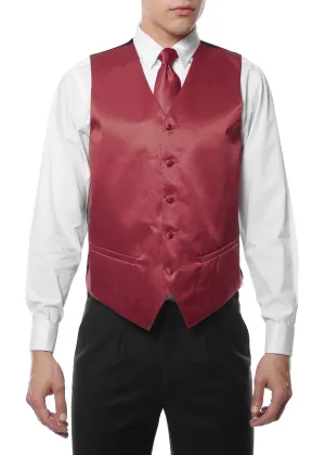 Ferrecci Mens Burgundy Satin 4pc Vest Set