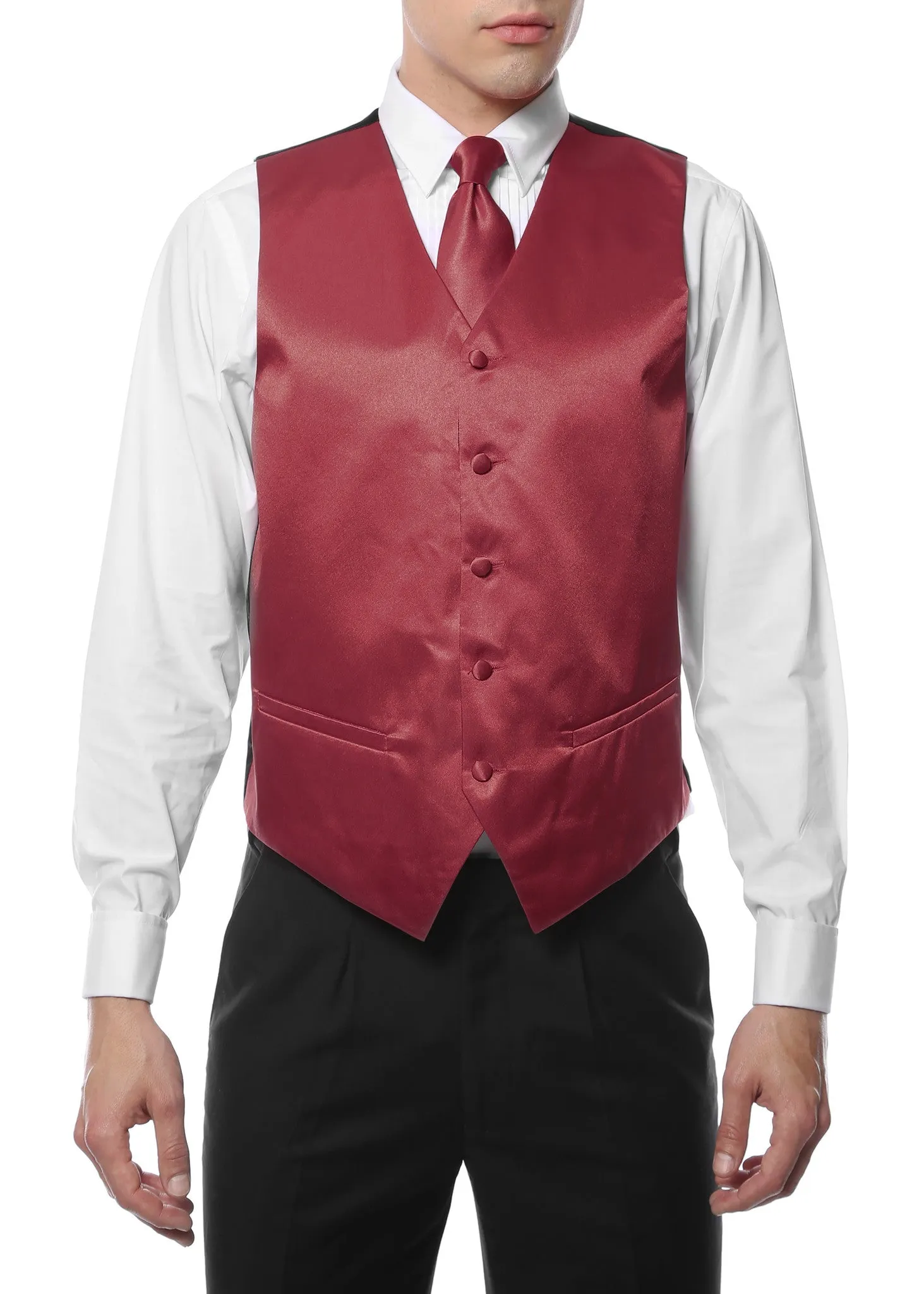 Ferrecci Mens Burgundy Satin 4pc Vest Set