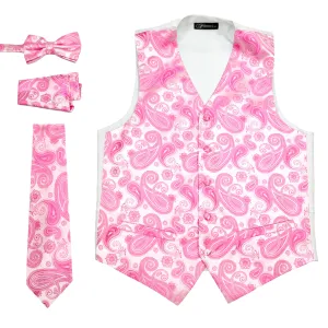 Ferrecci Mens Fuchsia Paisley Wedding Prom Grad Choir Band 4pc Vest Set