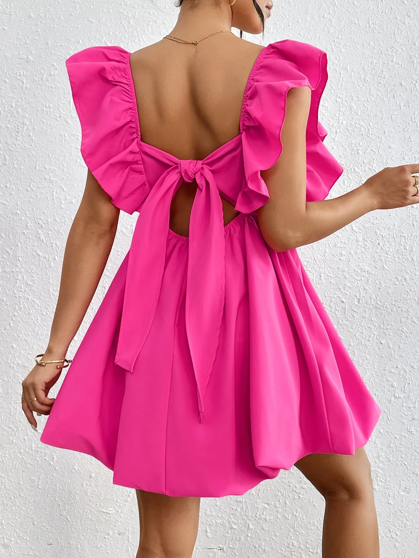 Fuchsia Mini Dress With Back Tie Up Detail